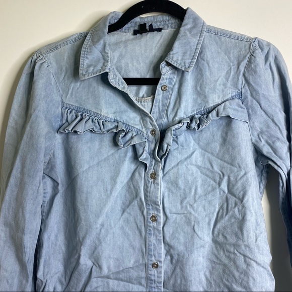 Paige Layda Denim Button Down Ruffle Shirt - Picture 7 of 15